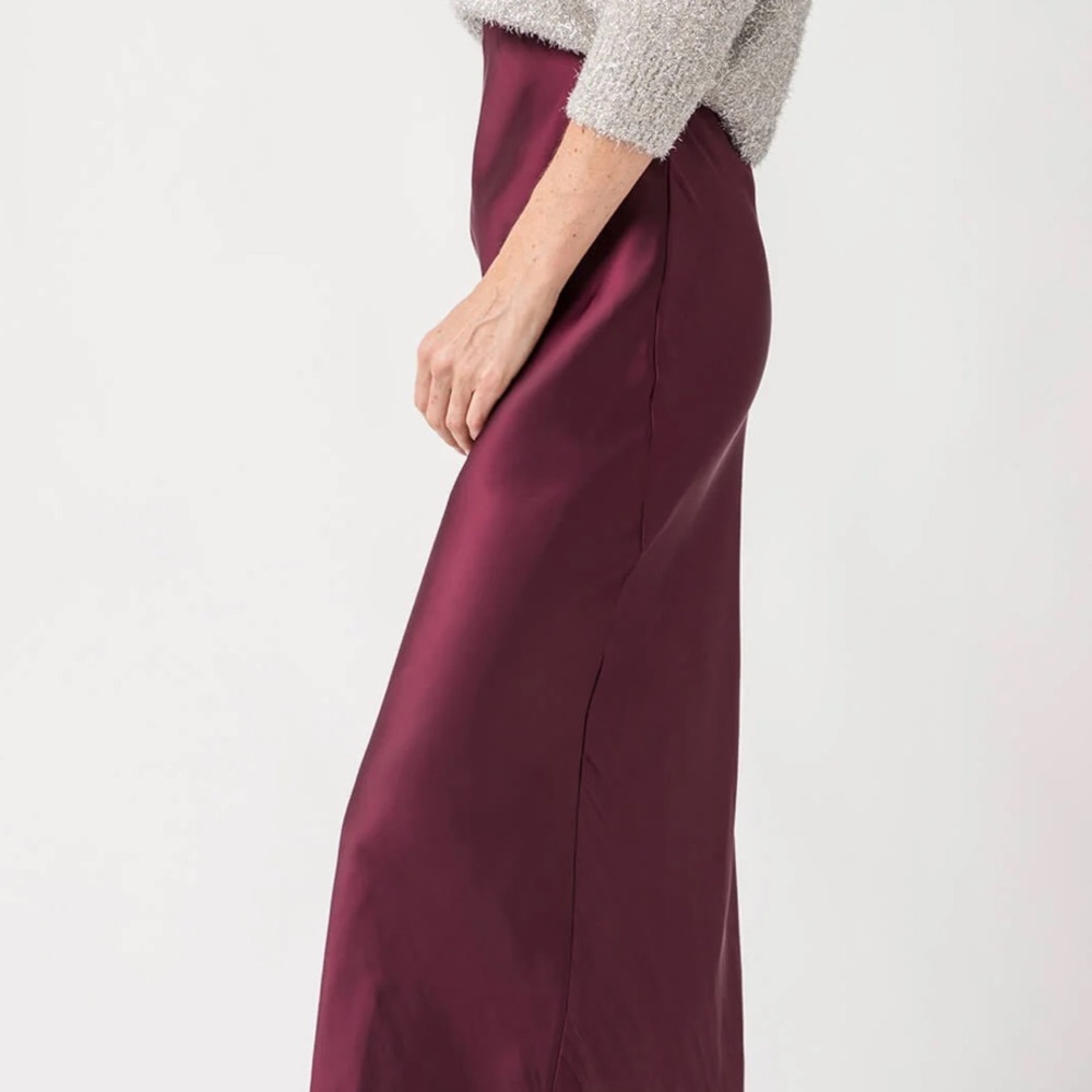 Z Supply Satin Midi Skirt in Burgundy